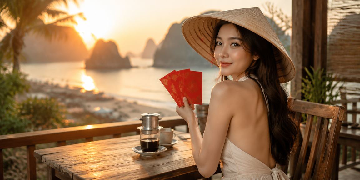 Nón lá Ninh Bình và phong bao đỏ minh họa thông tin tài khoản an toàn